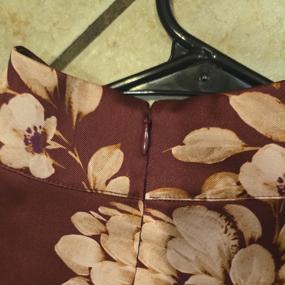 Belle Badgley Mischka Floral Halter Neck Women's Dress - Burgundy and Cream Sz14 - Picture 12 of 16